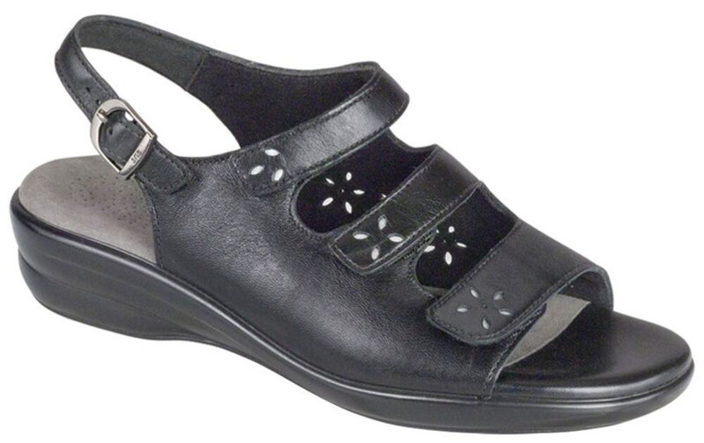 SAS Quatro Black Leather Slingback Sandal Womens 9.5M NEW